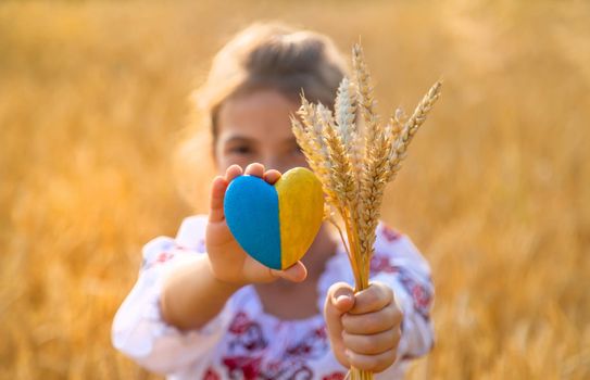 Child in a wheat field. In vyshyvanka, the concept of the Independence Day of Ukraine. Selective focus. Kid.