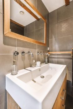 Double white ceramic sink in the bathroom