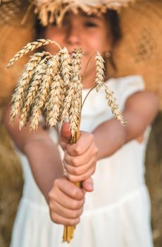 A child in a wheat field. Selective focus. Nature.