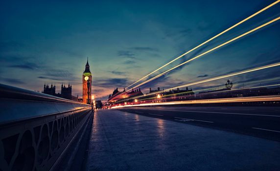 London skyline at twilight with lights