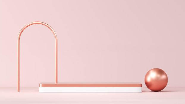 Abstract Pastel pink geometric shape blank platform. Podium empty showcase pedestal product display for cosmetic presentation. Composition with round scene. Composition with round scene. 3d Rendering.