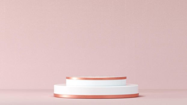 Composition with round scene. Abstract Pastel pink geometric shape blank platform. Podium empty showcase pedestal product display for cosmetic presentation. Composition with round scene. 3d Rendering.