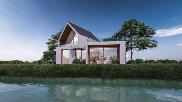 3D rendering illustration of modern house