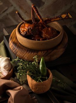 A vertical shot of a tomahawk steak