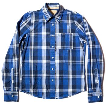 blue plaid long sleeve men's shirt on white background