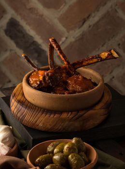 A vertical shot of a tomahawk steak