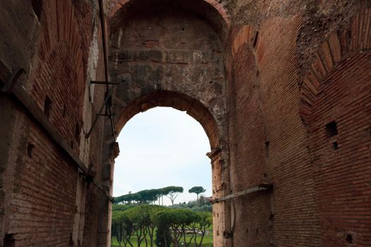 Verona, Italy - March 19, 2022: Beautiful photography of the Arena at Piazza Brà in Verona, a famous Roman amphitheater. Macro view of the old construction by day.