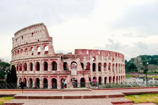 Verona, Italy - March 19, 2022: Beautiful photography of the Arena at Piazza Brà in Verona, a famous Roman amphitheater. Macro view of the old construction by day.