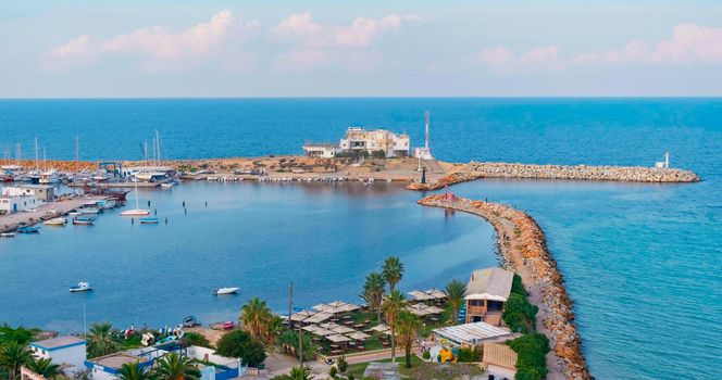 Exotic view of a pier, parking boats, Tunisia, Africa.