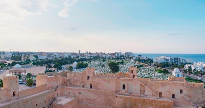 Monastir, Tunisia, 2022: Fortress Ribat In Monastir City. View from Ancient building The Ribat.