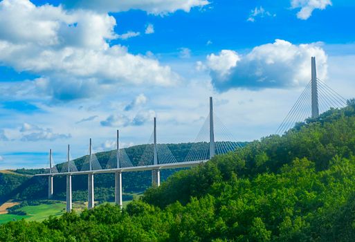 Millau, France - August 05, 2016: Viaduct bridge Millau departement Aveyron in France