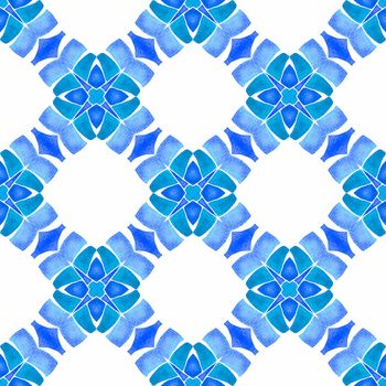 Watercolor medallion seamless border. Blue likable boho chic summer design. Textile ready excellent print, swimwear fabric, wallpaper, wrapping. Medallion seamless pattern.