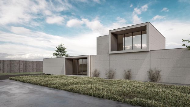 3D rendering illustration of modern house