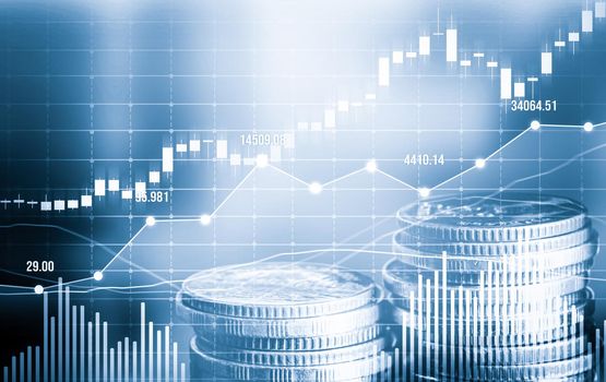 Finance and money technology background concept of business prosperity and asset management . Creative graphic show economy and financial growth by investment in valuable asset to gain wealth profit .