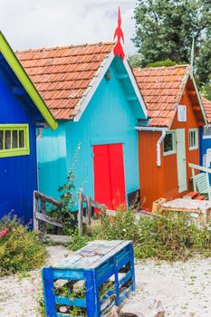 Colorful cabins on the harbor of Château d'Oléron, on the island of Oléron in France