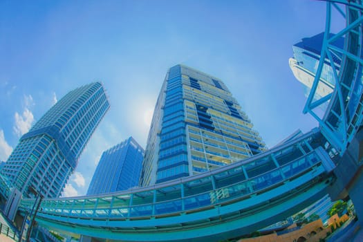 Yokohama Minato Mirai city and blue sky. Shooting Location: Yokohama-city kanagawa prefecture