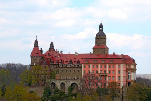 Walbrzych, Poland, February 5, 2021: Ksenzh or Festenstein is the largest castle in Silesia and the third largest in Poland after Malbork and Wawel