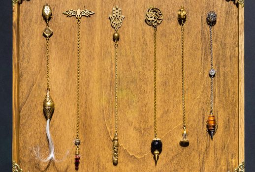 Esoteric magic pendulum collection. Vintage symbol of esoterism, withcraft and fortune-telling