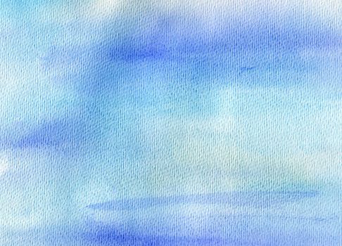 Hand Painted Watercolor Sky and Clouds. Sea, Ocean and Water Abstract Watercolor Background. Blue Backdrop.