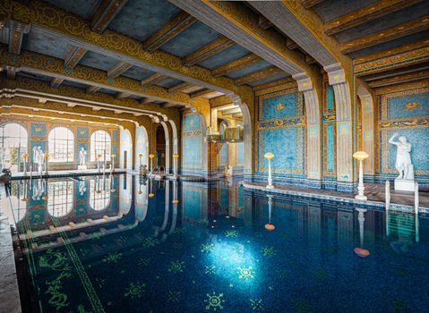 Hearst Castle, United States of America - November 1, 2016: swimming pool in opulent mansion
