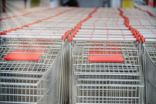 many shopping carts in the supermarket