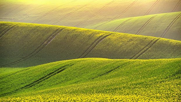 Spring sunset landscape photo of Moravian Tuscany in Czech Republic
