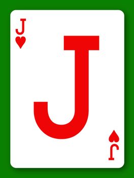 A Jack of Hearts playing card 3d illustration with clipping path to remove background and shadow