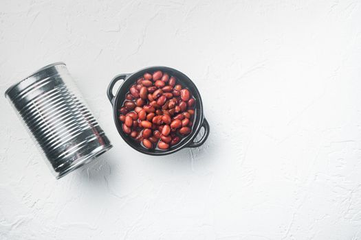 Azuki red beans, on white background, top view flat lay with copy space for text