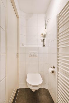 Cozy clean rest room interior with white walls