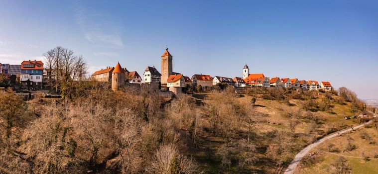 The historic old town of Waldenburg in Hohenlohe from the south at the level of the city wall