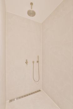 Modern shower stall in a bright bathroom