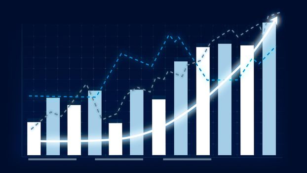Business growth concept in allusive graph chart showing marketing sales profit increasing to future target . Excellent financial status of corporate business rise up . Finance and money 3D rendering .