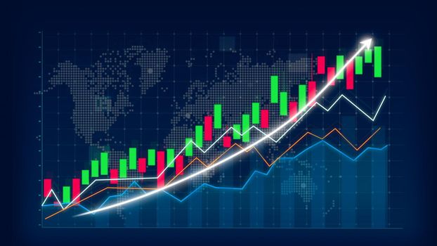 Business growth concept in allusive graph chart showing marketing sales profit increasing to future target . Excellent financial status of corporate business rise up . Finance and money 3D rendering .