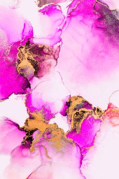 Pink gold abstract background of marble liquid ink art painting on paper . Image of original artwork watercolor alcohol ink paint on high quality paper texture .