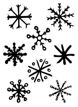Hand Drawn Black and White Doodle Sketch Snowflake Sticker Pack. Set of Snow for Xmas, Christmas and New Year.