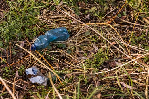 Plastic and glass are simply discarded in nature and are illegal pollution by careless polluters