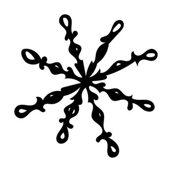 Hand drawn black and white doodle sketch snowflake. Illustration of snow for xmas, christmas and new year.