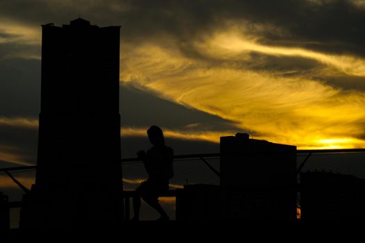 Minato Mirai cityscape and people silhouettes. Shooting Location: Yokohama-city kanagawa prefecture