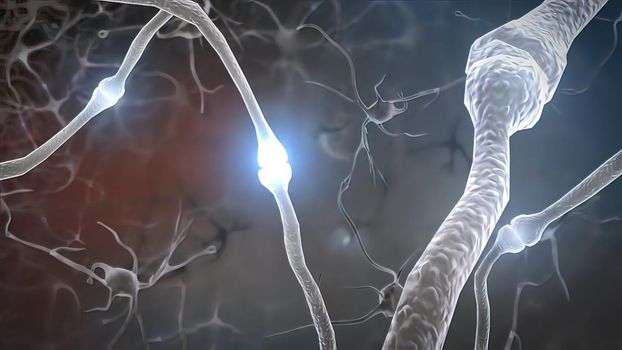 Intro Brain Impulses. Neuron System. Transferring Pulses And Generating .From neurons during synapsis to a human head. 3d illustration