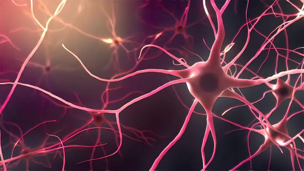 Neurons, Neural Connections, Signal Transmission By Neurons 3d illustration
