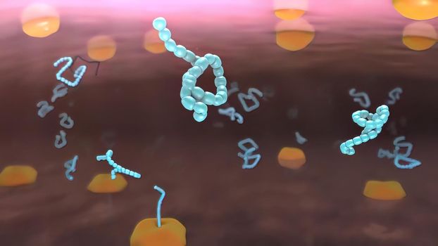 into molecular structure Molecules. Molecules that are laid out in an orderly row. 3D illustration. Alpha matte channel included in the end of the clip.