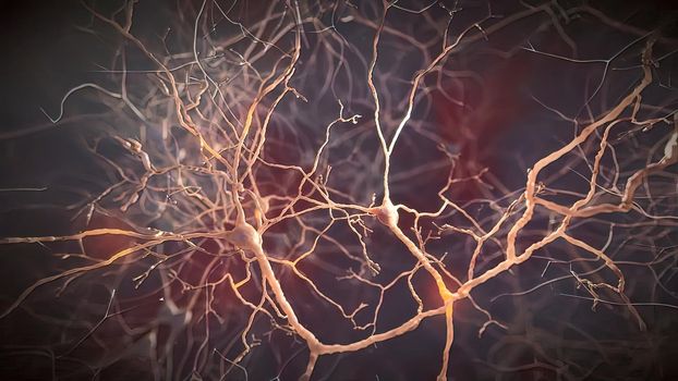 Electrical impulses between neuronal connections 3d illustration