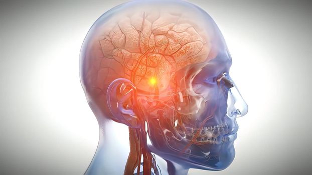 Neurons in action. electrical impulses between neuronal connections 3d illustration