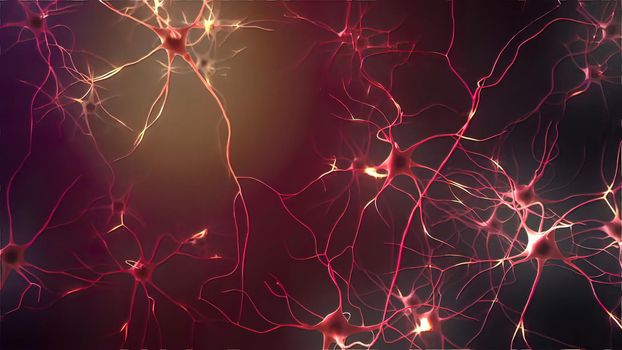 Neurons, Neural Connections, Signal Transmission By Neurons 3d illustration