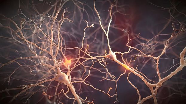 Electrical impulses between neuronal connections 3d illustration