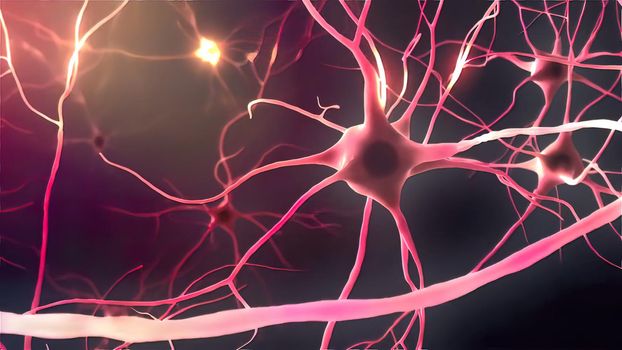 Neurons, Neural Connections, Signal Transmission By Neurons 3d illustration