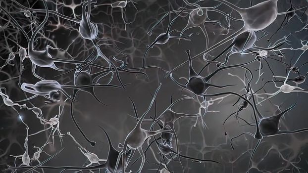 Neurons, Neural Connections, Signal Transmission By Neurons 3d illustration