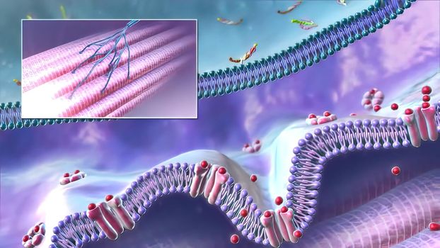 Real Purple Neuron synapse network 3D . Multiple angles of electrical impulses between neurons. 3d illustration