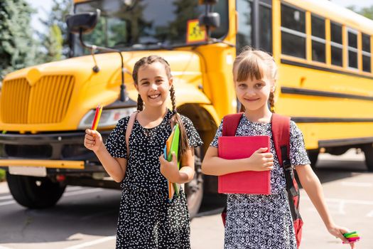 Happy life. Happy smiling friends. Have fun. Happy kids relaxing outdoors. Joyful friends. Sisterhood and friendship. Cheerful schoolgirls on sunny day