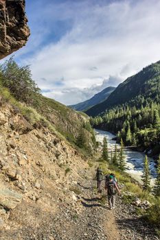 Raging mountain river, Chuya Tributary of the Katun River. Mountain Altai